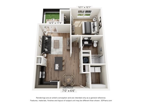 Floor plan for 1 bed, 1 bath, 776 sqft